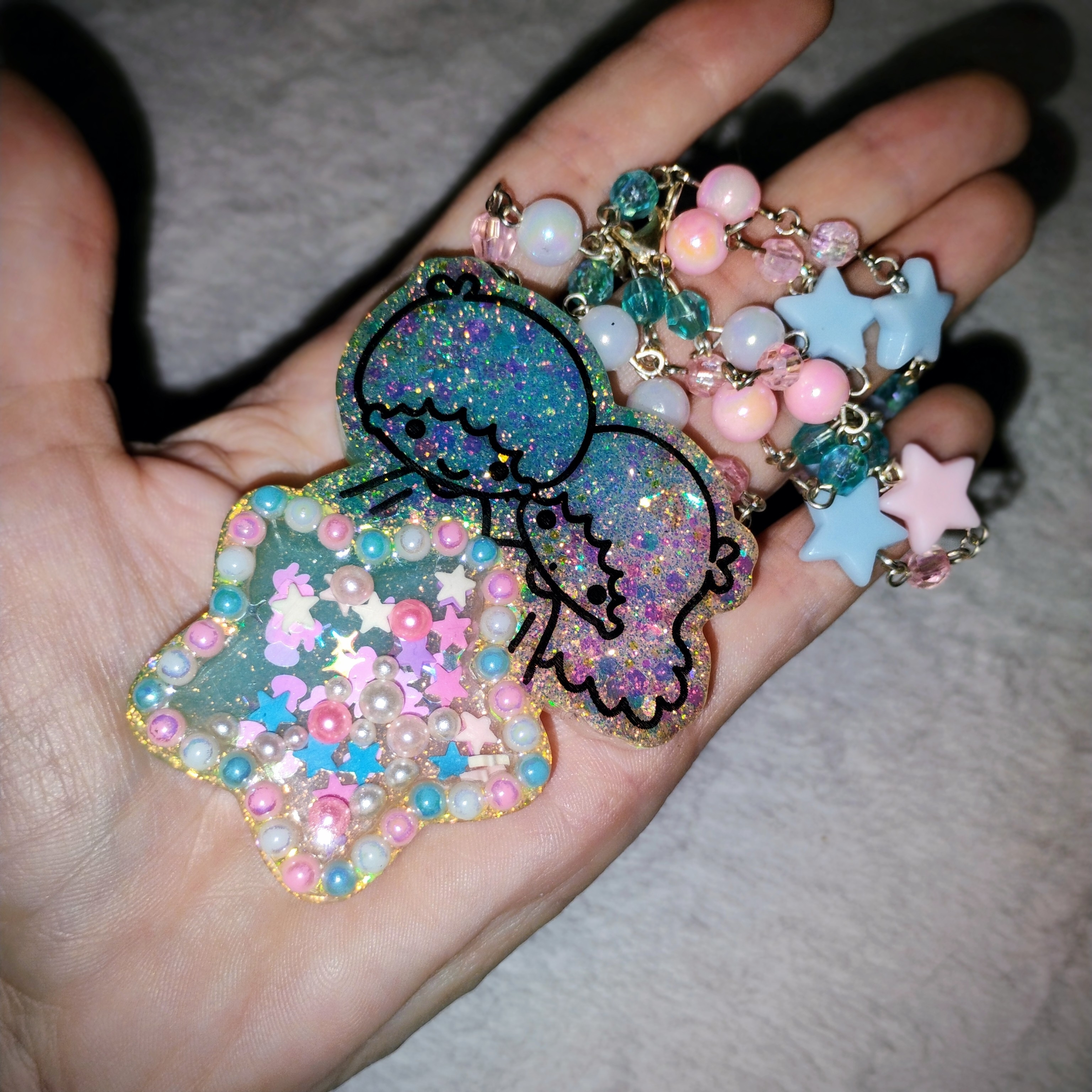 Little Twin Stars Beaded Glittery Resin Shaker Star Necklace